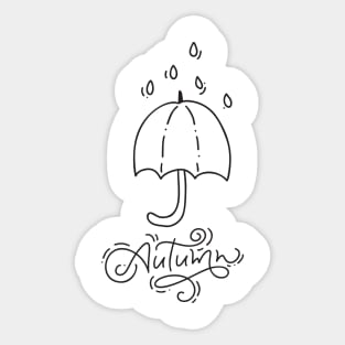 Autumn Umbrella Rain Simple Design Sticker